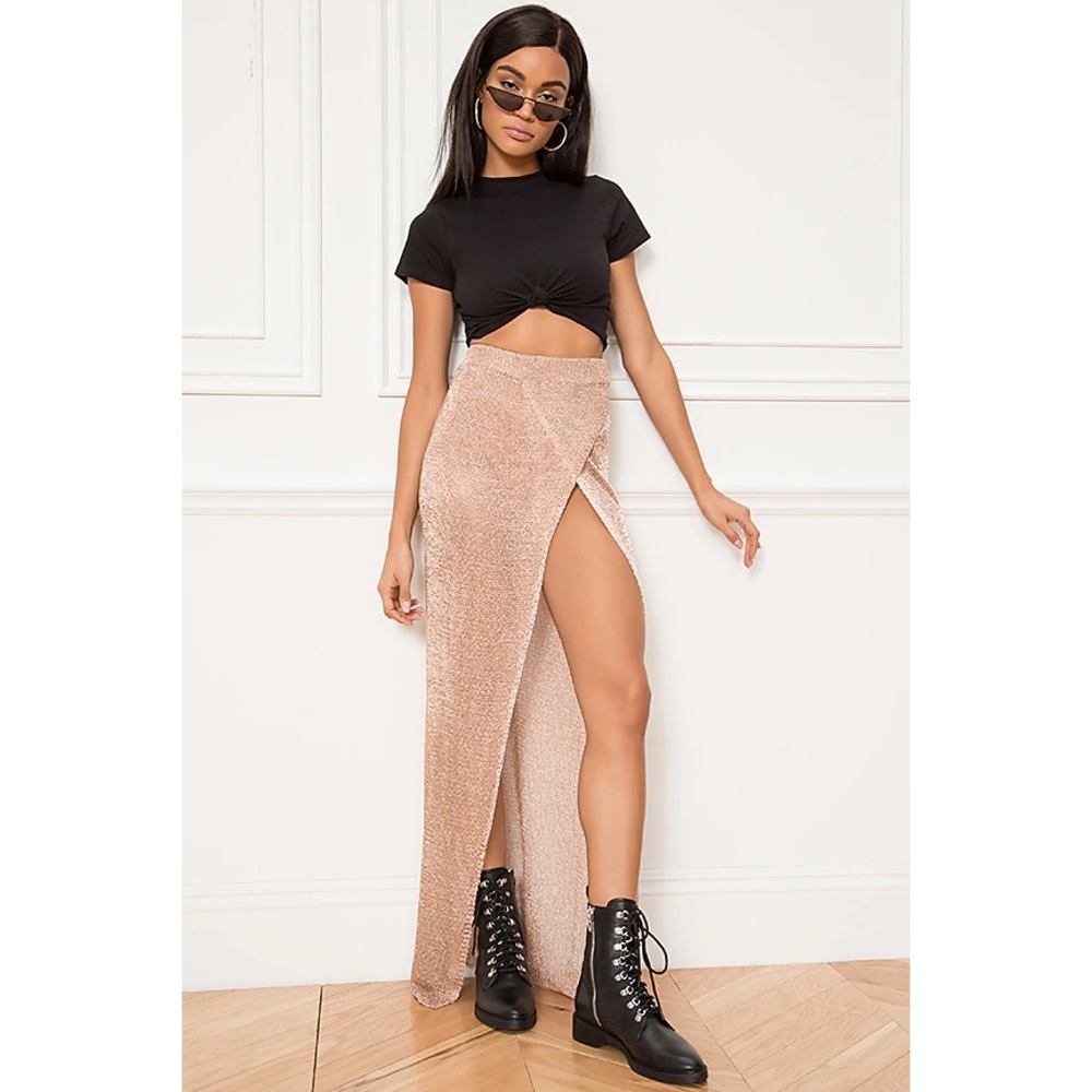 superdown Blush Pink Shimmery Maxi Skirt